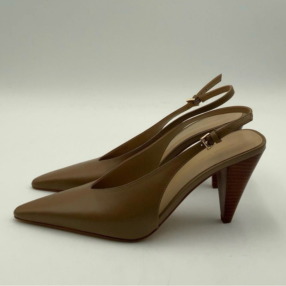 Michael Kors Electra 95MM Tan Leather Slingback Heels Size 7.5